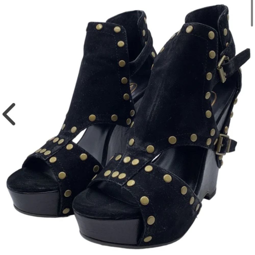 Ash Studded Suede Black Wedge Heels 39.5 As Loveky